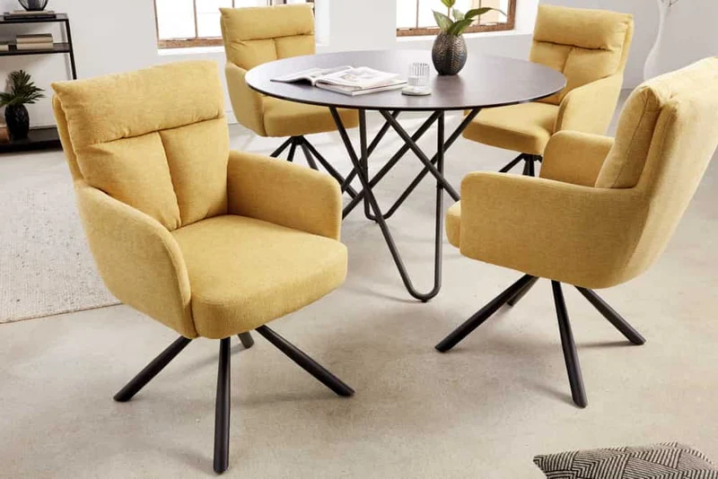 Lot de 2x chaises pivotante rétro BIG GEORGE jaune moutarde avec accoudoirs et rembourrage à ressorts Bonnell