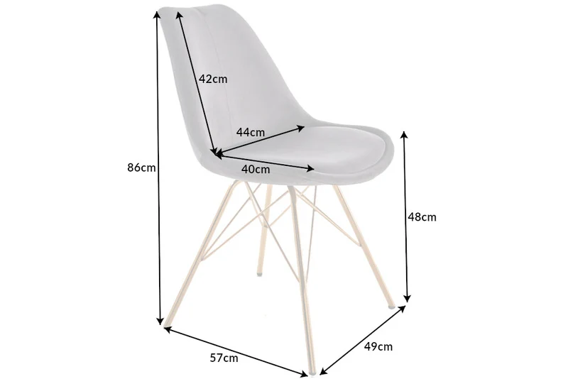 Lot de 2x chaises design SCANDINAVIA MEISTERSTÜCK velours gris foncé pieds dorés