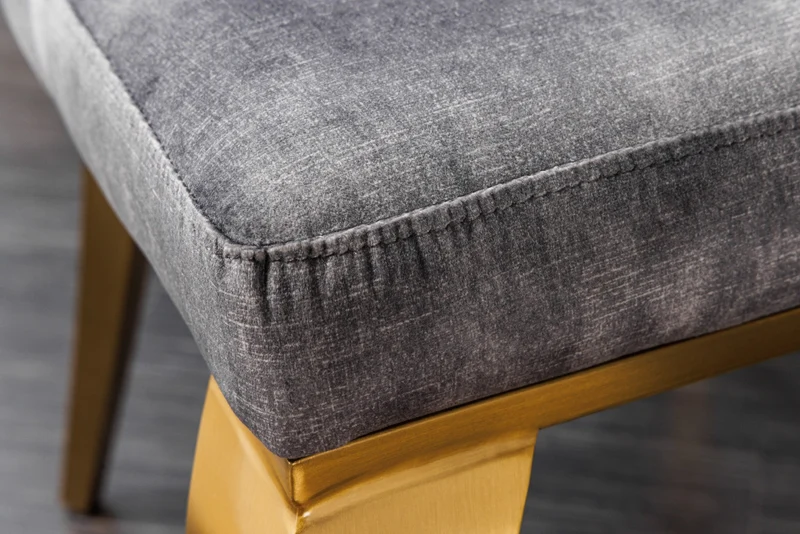 Lot de 2x chaises élégante de style baroque moderne en velours gris avec tête de lion dorée
