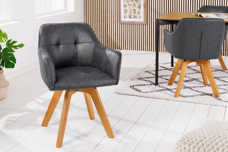 Lot de 2x chaises design LOFT gris antique en microfibre pivotante en bois de hêtre massif avec accoudoirs