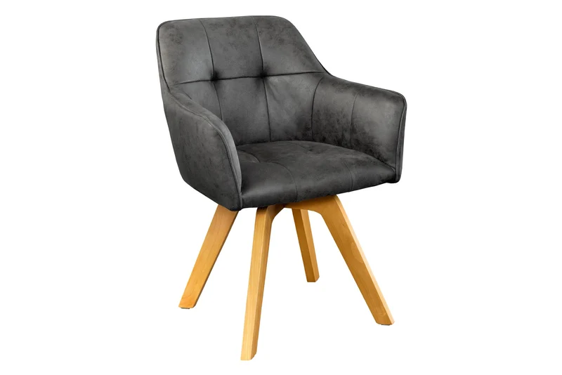 Lot de 2x chaises design LOFT gris antique en microfibre pivotante en bois de hêtre massif avec accoudoirs