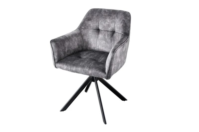 Lot de 2x chaises design LOFT en velours gris foncé pivotante structure métal noir avec accoudoirs
