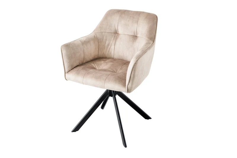 Lot de 2x chaises design LOFT velours champagne pivotante structure métal noir avec accoudoirs