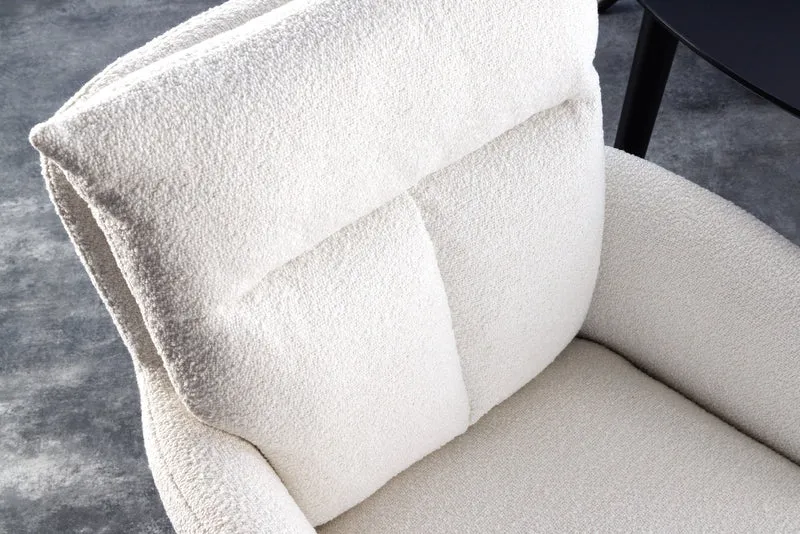 Lot de 2x chaises pivotante rétro BIG GEORGE blanche bouclée avec accoudoirs, noyau à ressorts Bonell