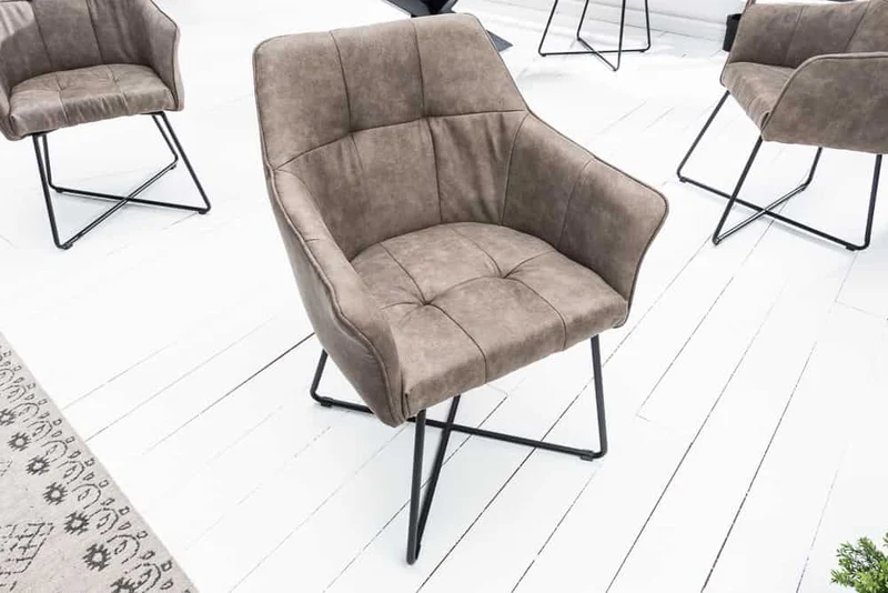 Lot de 2x chaises design exclusive LOFT microfibre vintage taupe avec accoudoir