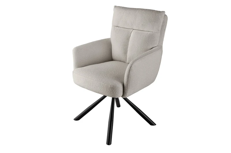 Lot de 2x chaises rétro pivotante BIG GEORGE grège Accoudoirs Bouclé Noyau ressorts Bonell