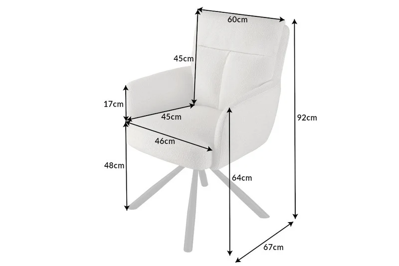 Lot de 2x chaises rétro pivotante BIG GEORGE grège Accoudoirs Bouclé Noyau ressorts Bonell