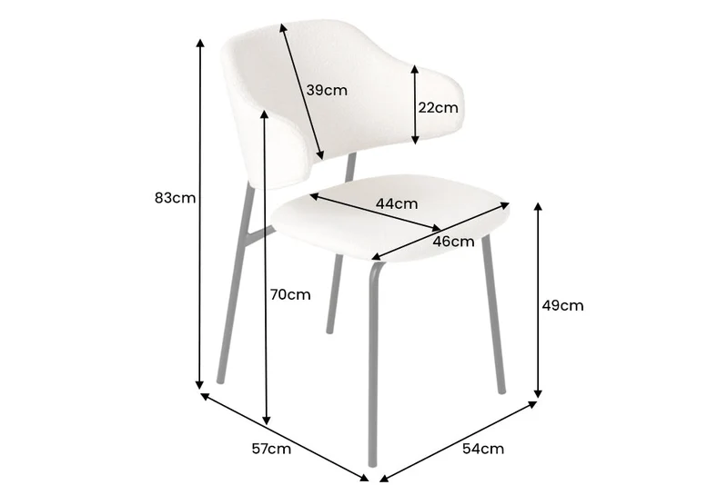 Lot de 2x chaises design VOGUE blanc bouclé pieds métal noir