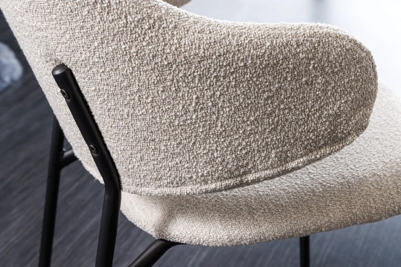 Lot de 2x chaises design VOGUE grège Bouclé pieds métal noir