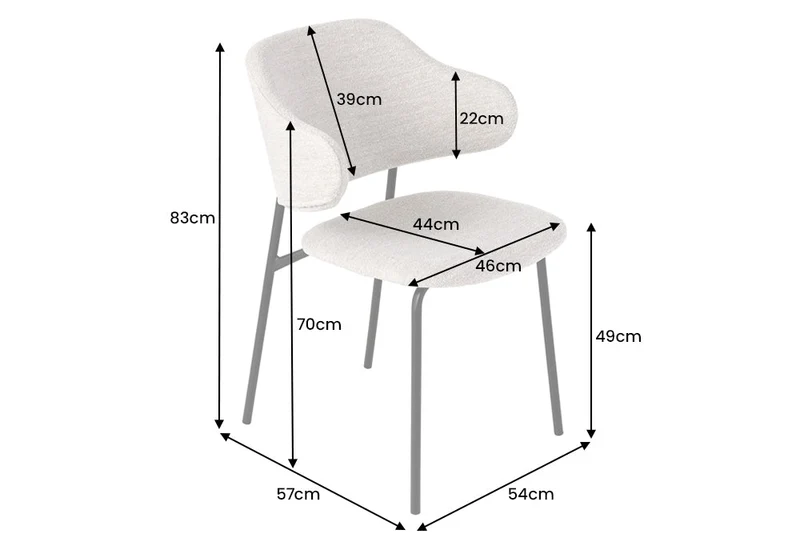 Lot de 2x chaises design VOGUE grège Bouclé pieds métal noir