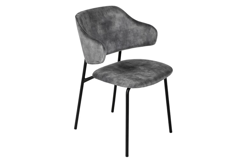 Lot de 2x chaises design VOGUE velours gris pieds métal noir