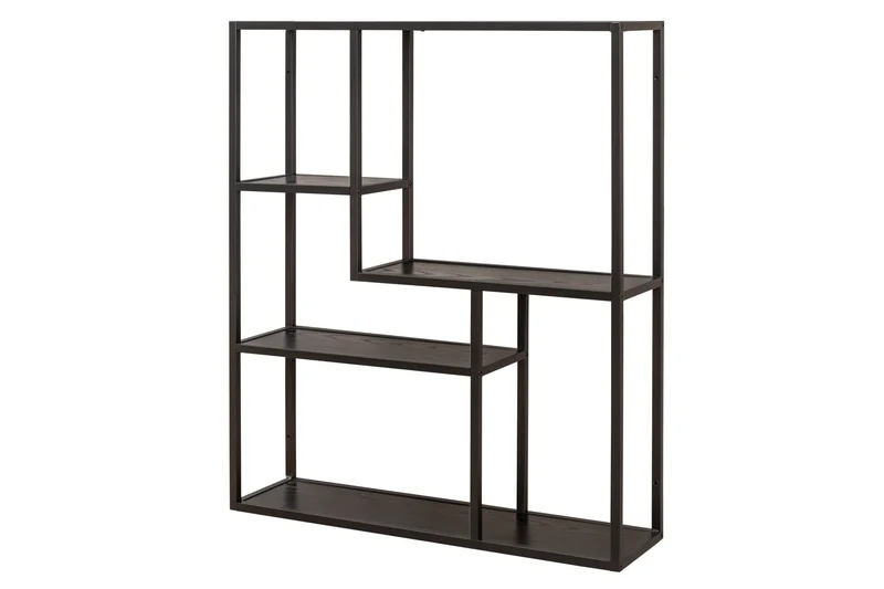 Etagère murale industrielle SLIM LINE 90cm frêne noir cinq étagères