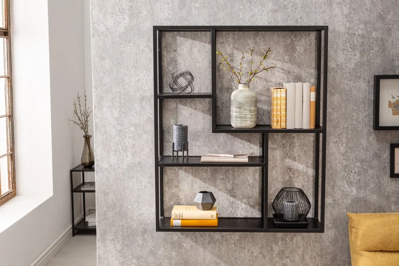 Etagère murale industrielle SLIM LINE 90cm frêne noir cinq étagères