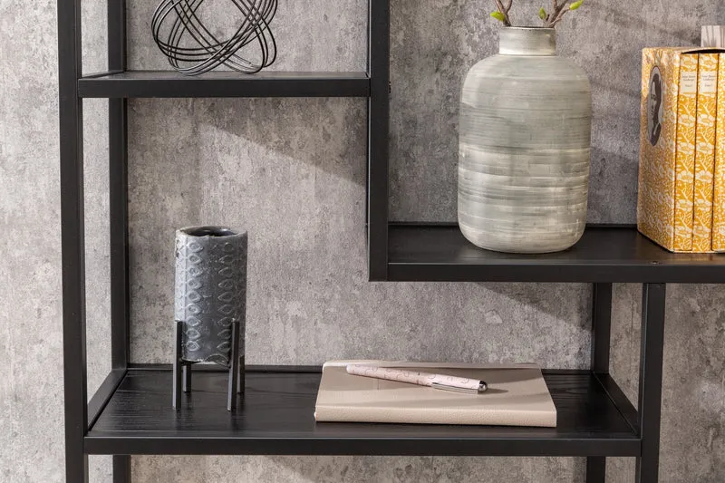 Etagère murale industrielle SLIM LINE 90cm frêne noir cinq étagères