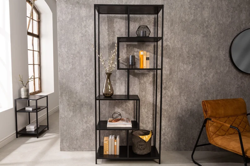 Bibliothèque industrielle SLIM LINE 185cm frêne noir six étagères