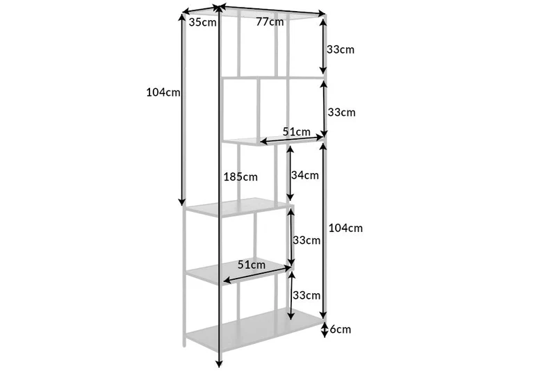 Bibliothèque industrielle SLIM LINE 185cm frêne noir six étagères