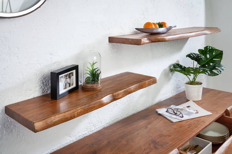 Etagère murale massive MAMMUT 115cm étagère en bois d’acacia avec bordure en arbre
