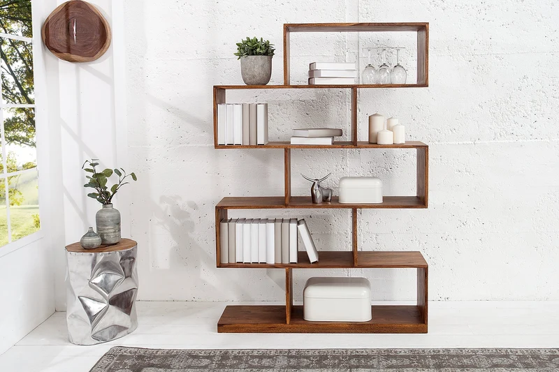 Etagère massive MAKASSAR XL 150cm bibliothèque finition pierre Sheesham marron