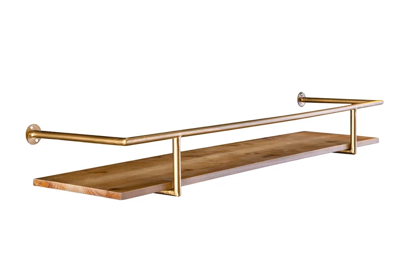 Etagère murale massive HERITAGE 75cm bois de pin naturel métal doré
