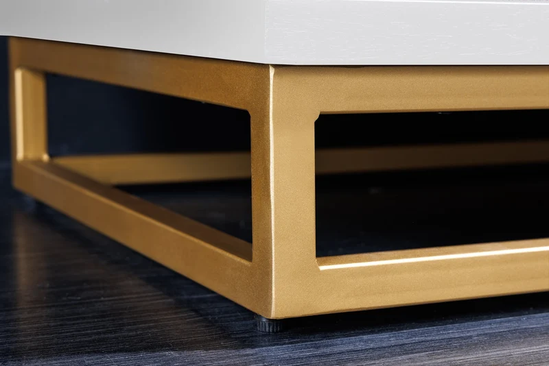 Meuble bar artisanal GOLDEN SUNSET 140cm or blanc en manguier massif