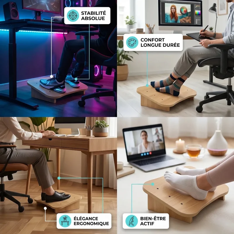 Repose-pieds ergonomique Sylva Axis en Bois MDF - Inclinaison Fixe - Posture & Circulation