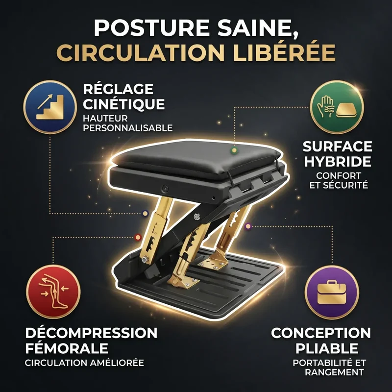 Repose-pieds ergonomique Titan Step : Acier & Polymère - Réglable - Posture & Circulation