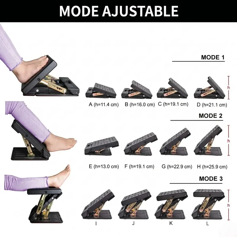Repose-pieds ergonomique Titan Step : Acier & Polymère - Réglable - Posture & Circulation