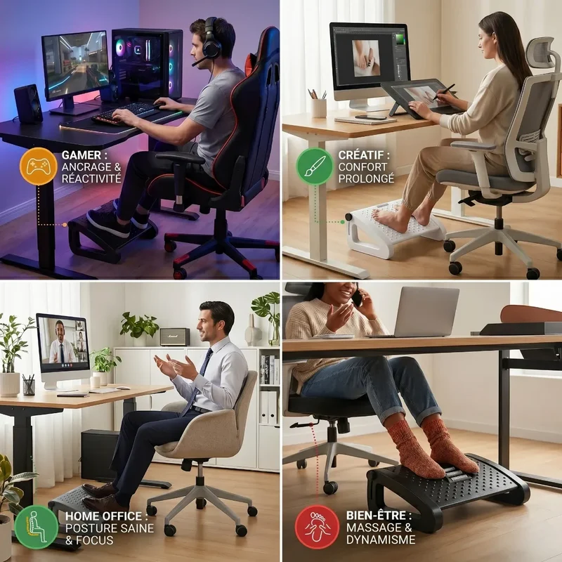Repose-pieds ergonomique Aura-Flex : Polymère Haute Densité - Réglable - Posture & Circulation