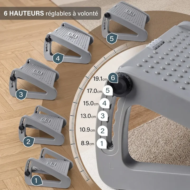 Repose-pieds ergonomique Aura-Flex : Polymère Haute Densité - Réglable - Posture & Circulation