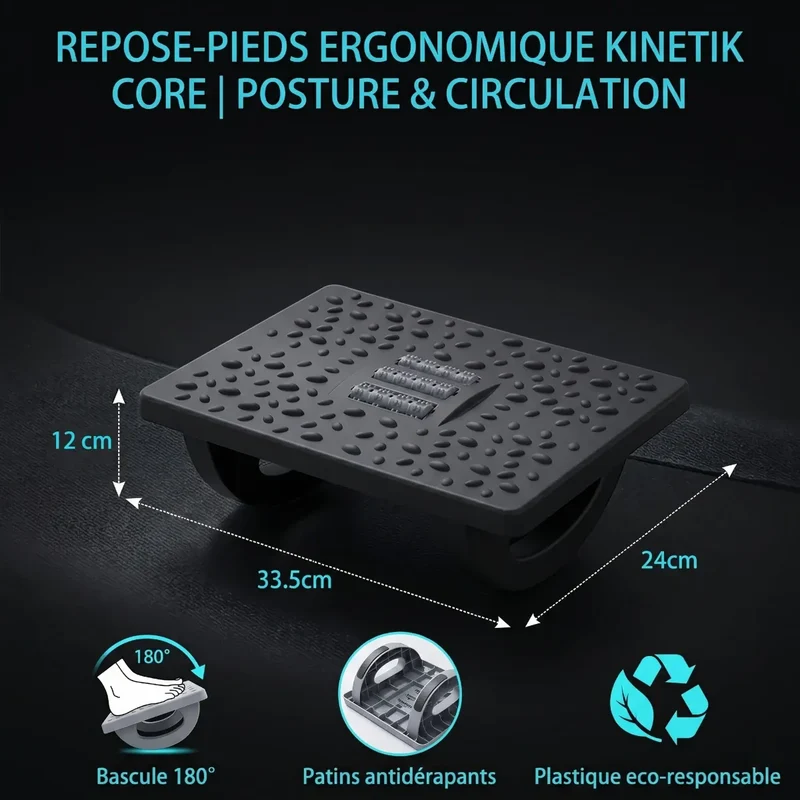 Repose-pieds ergonomique Kinetik Core | Polymère HD - Bascule Active - Posture & Circulation
