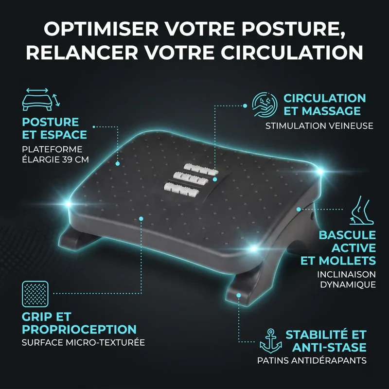 Repose-pieds ergonomique Nexus Step | Polymère Haute Densité - Bascule Active - Posture & Circulation
