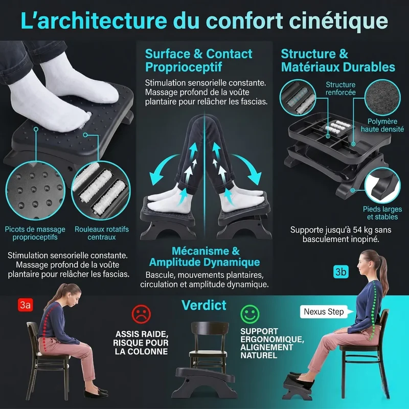 Repose-pieds ergonomique Nexus Step | Polymère Haute Densité - Bascule Active - Posture & Circulation