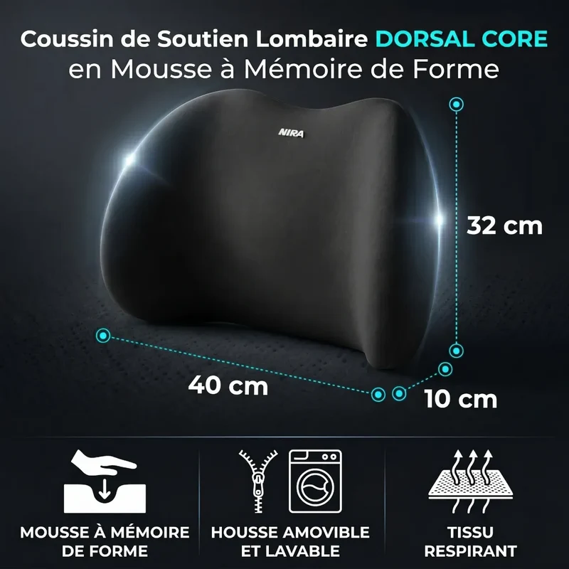 Coussin Lombaire Ergonomique Dorsal Core | Mousse à Mémoire de Forme HD - Soulagement & Correction Posturale