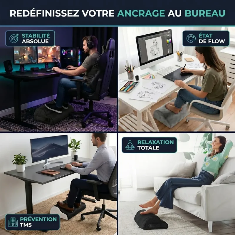 Repose-pieds ergonomique CloudBase | Mousse ErgoFoam - Semi-Cylindre Actif - Posture & Circulation