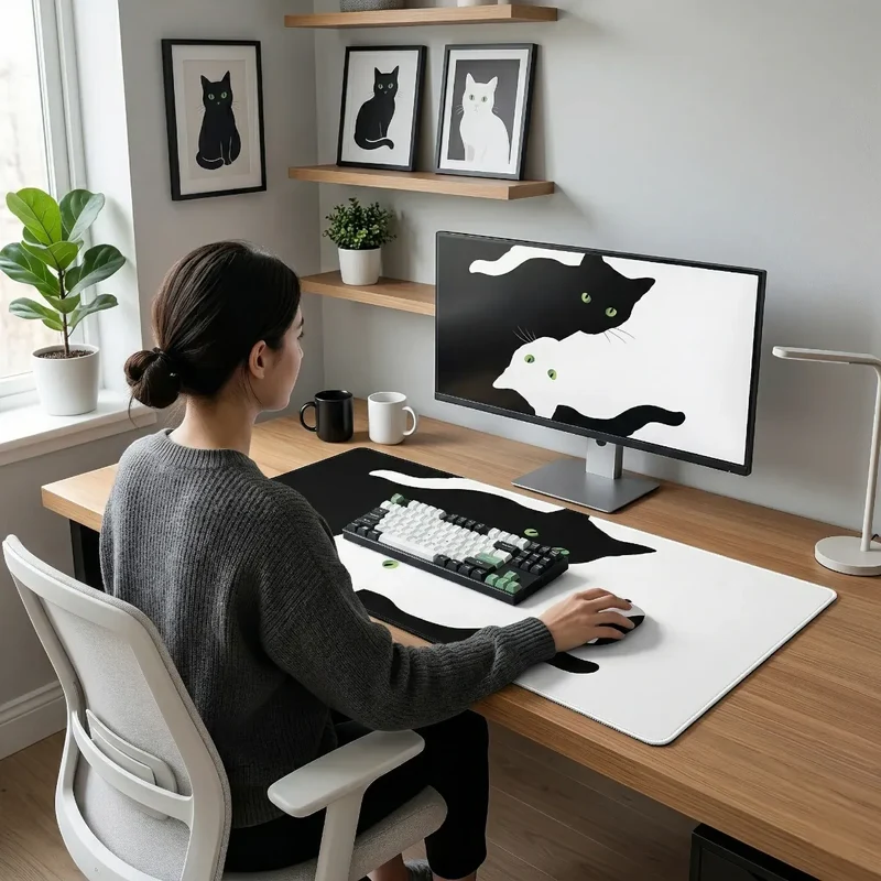 Tapis de souris Neko Yin-Yang | Microfibre HD - Taille XXL - Précision & Glisse
