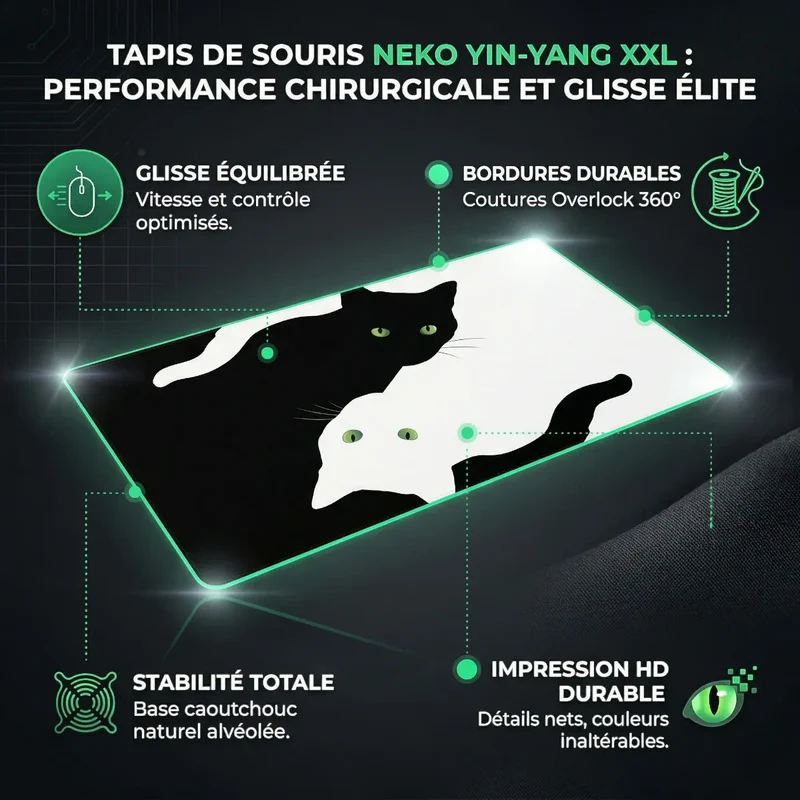 Tapis de souris Neko Yin-Yang | Microfibre HD - Taille XXL - Précision & Glisse