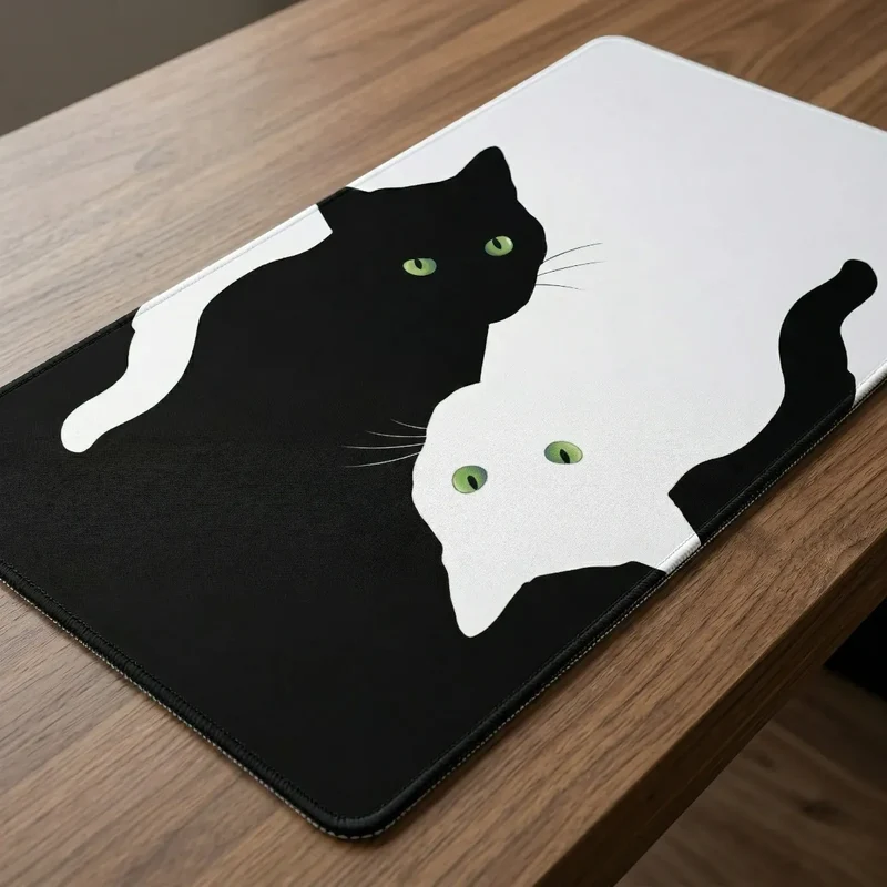 Tapis de souris Neko Yin-Yang | Microfibre HD - Taille XXL - Précision & Glisse