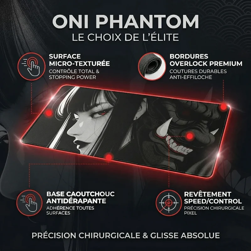 Tapis de souris Oni Phantom en Tissu Micro-texturé XXL - Précision Chirurgicale & Glisse Absolue