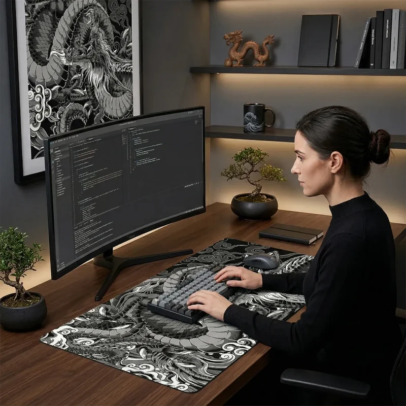 Tapis de souris Dragon Onyx | Tissu Micro-texturé - Format XXL - Précision & Glisse