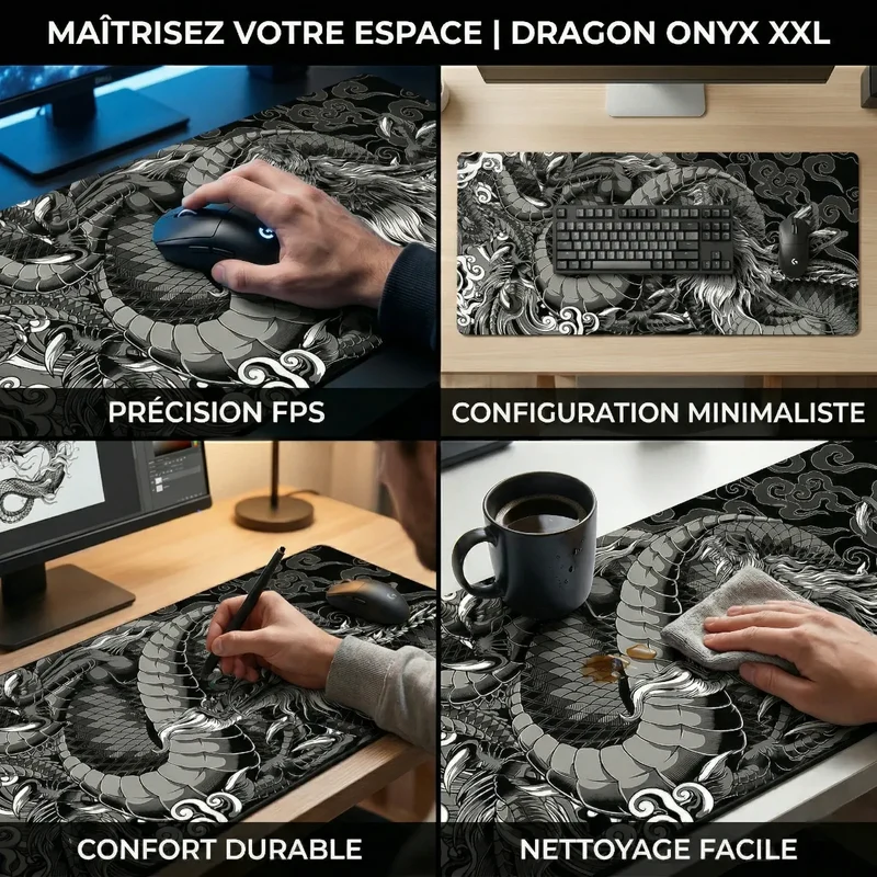 Tapis de souris Dragon Onyx | Tissu Micro-texturé - Format XXL - Précision & Glisse