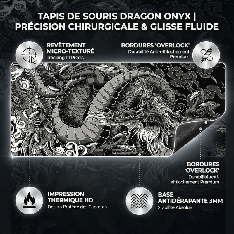 Tapis de souris Dragon Onyx | Tissu Micro-texturé - Format XXL - Précision & Glisse