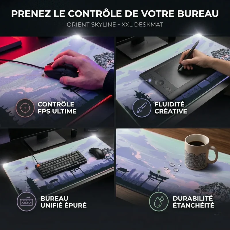 Tapis de Souris Orient Skyline | Tissu Haute Densité - XXL - Précision & Glisse