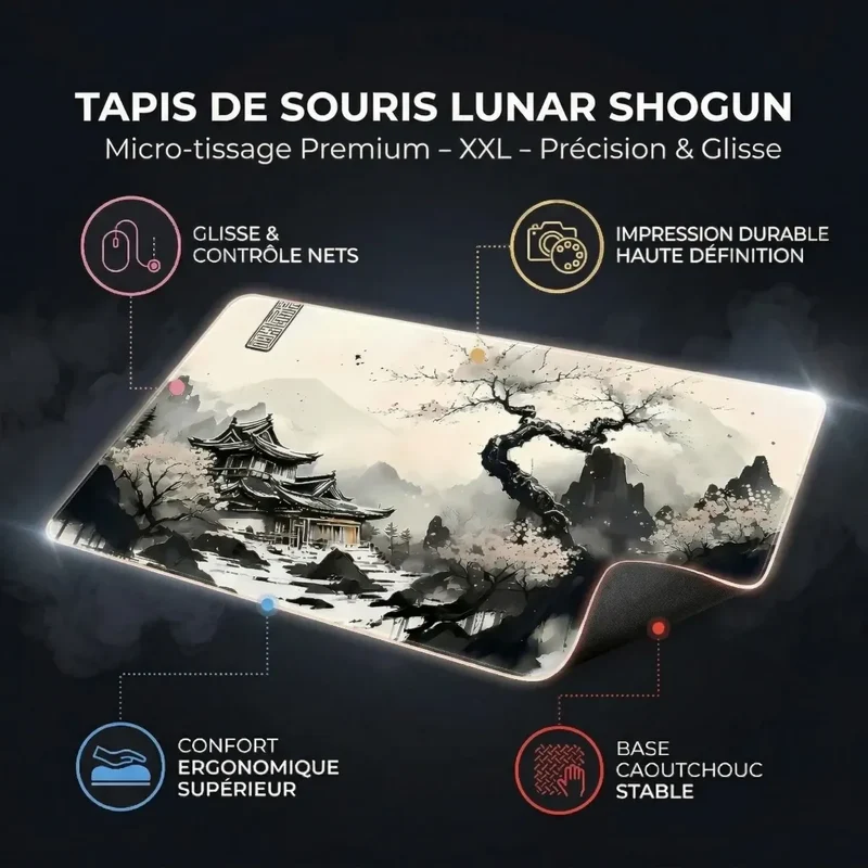 Tapis de souris Lunar Shogun | Micro-tissage Premium - XXL - Précision & Glisse