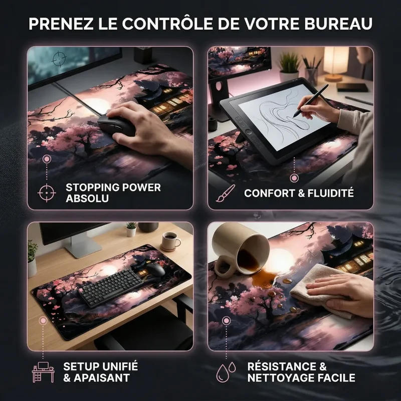 Tapis de souris Kyoto Flow | Tissu Micro-Texturé - Format XXL - Précision & Glisse
