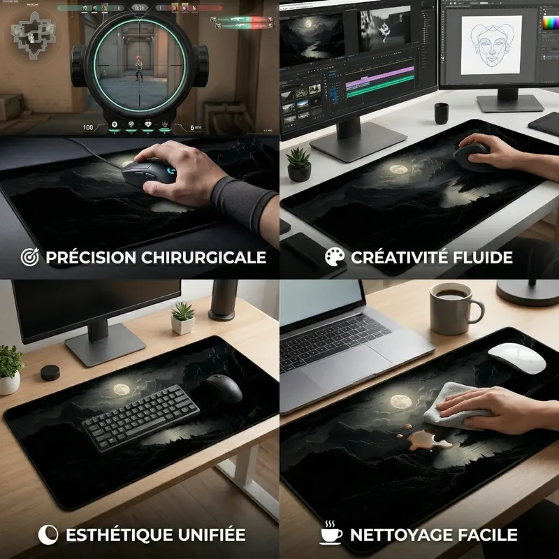 Tapis de souris Lunar Abyss | Micro-tissage HD - XXL - Précision & Glisse