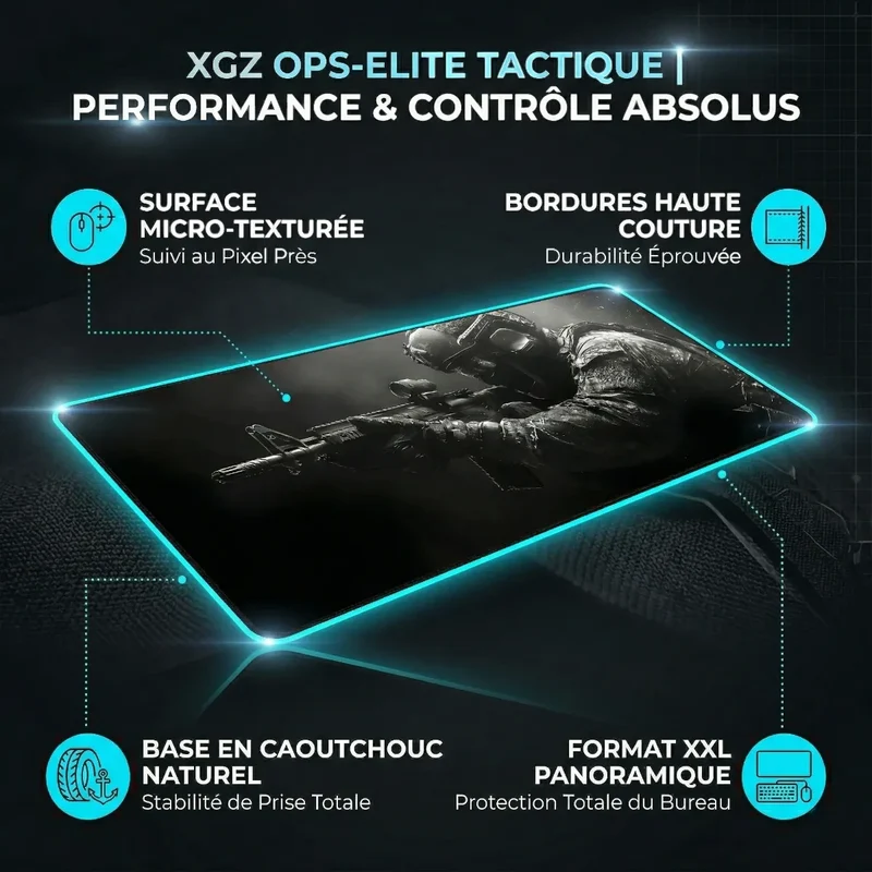 Tapis de souris XGZ Tactical Ops-Elite | Tissu Micro-tressé - XXL - Précision & Contrôle Tactique