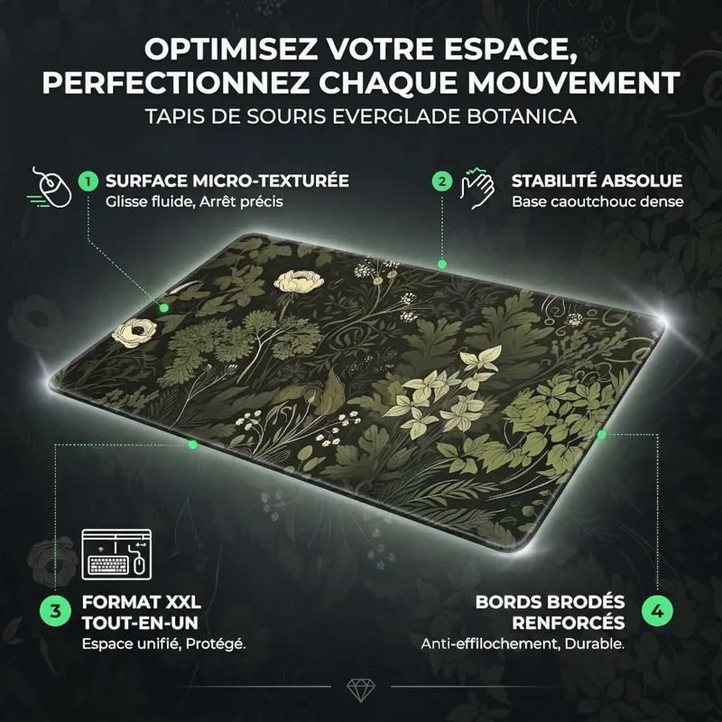 Tapis de souris Everglade Botanica | Tissu Micro-Texturé - XXL - Précision & Glisse