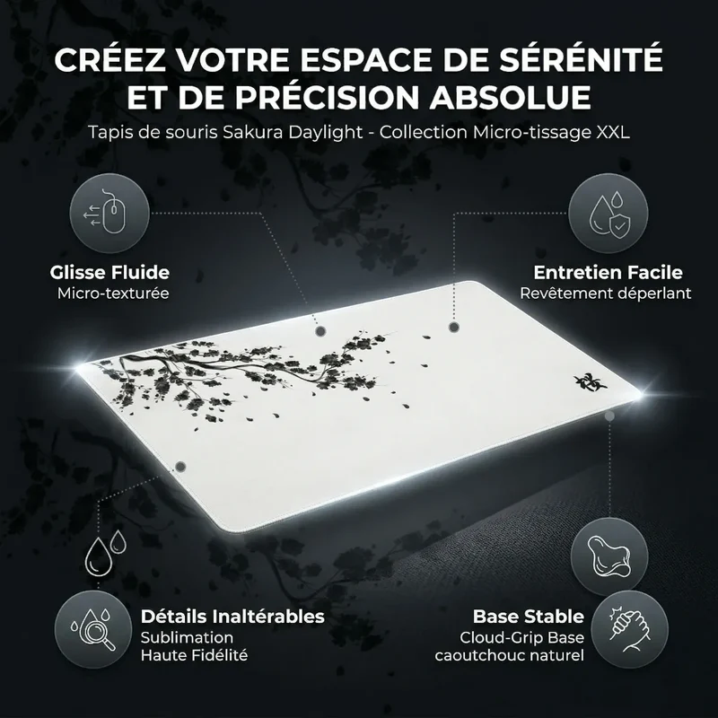 Tapis de souris Sakura Daylight | Micro-tissage haute densité - XXL - Sérénité & Précision