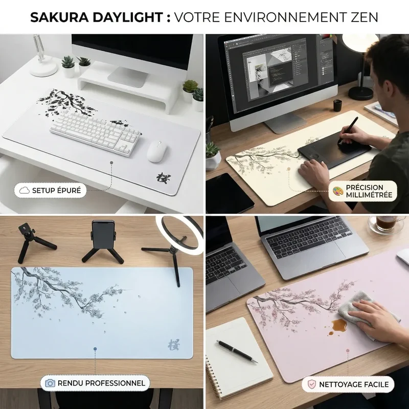Tapis de souris Sakura Daylight | Micro-tissage haute densité - XXL - Sérénité & Précision