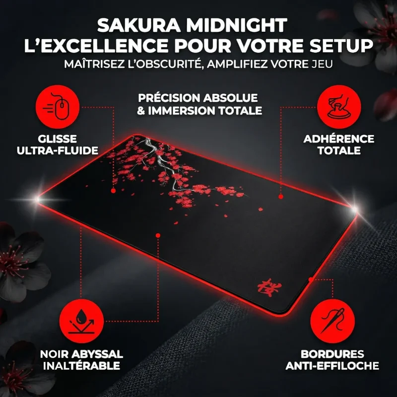 Tapis de souris Sakura Midnight | Tissu Micro-tissé - XXL - Précision & Immersion